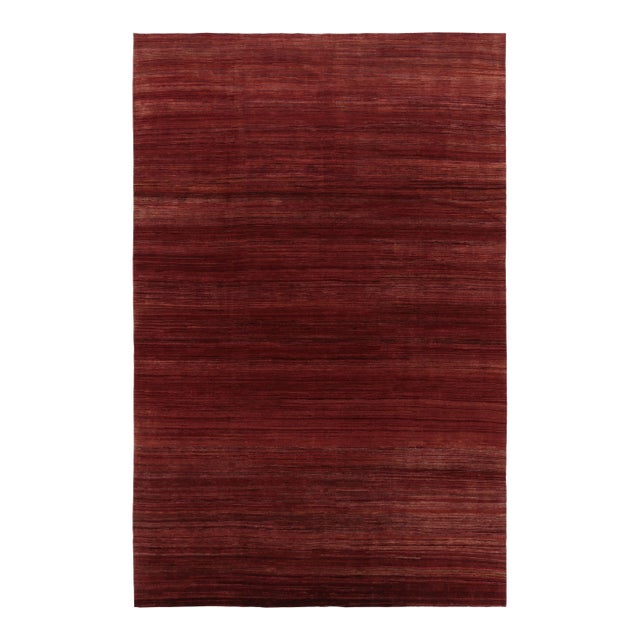 Rug & Kilim’s Oversized Modern Textural Rug, Rich Red Tone-on-Tone Striae For Sale