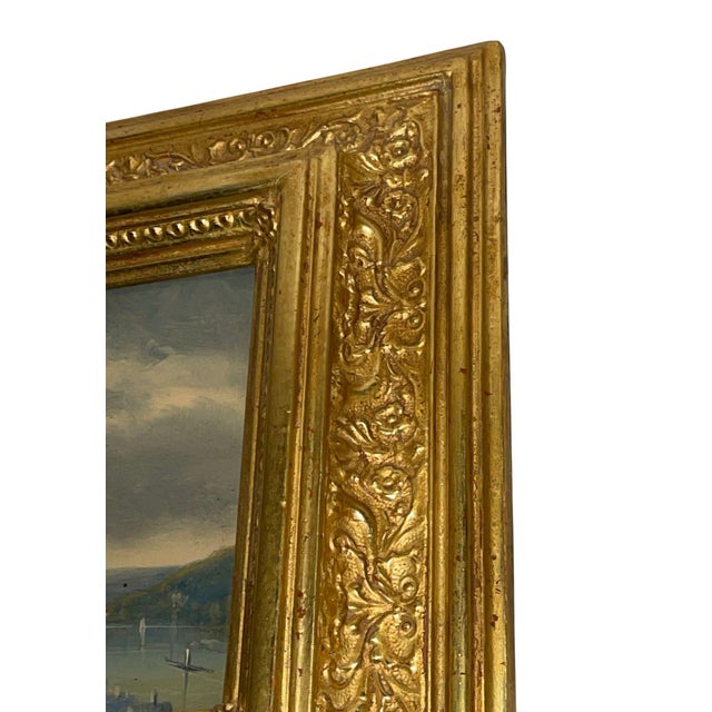 Gold Late 19th Century Pair of European Castle Landscape Paintings by M. Day For Sale - Image 8 of 11