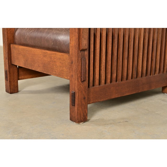 Brown Stickley Mission Oak Arts & Crafts Reclining Morris Lounge Chair With Ottoman For Sale - Image 8 of 14