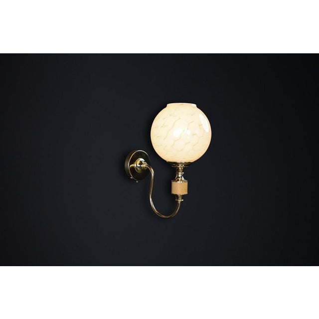 1970s Mid-Century Modern Brass and Art Glass Wall Sconce, Czech Republic, 1970s For Sale - Image 5 of 9