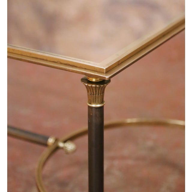 Mid-Century French Maison Jansen Brass and Steel Coffee Table With Glass Top For Sale - Image 4 of 7