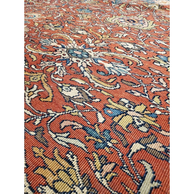 Antique Farahan Sarouk Carpet, Handmade Oriental Rug, Ivory, Red, Navy, Fine For Sale - Image 9 of 18