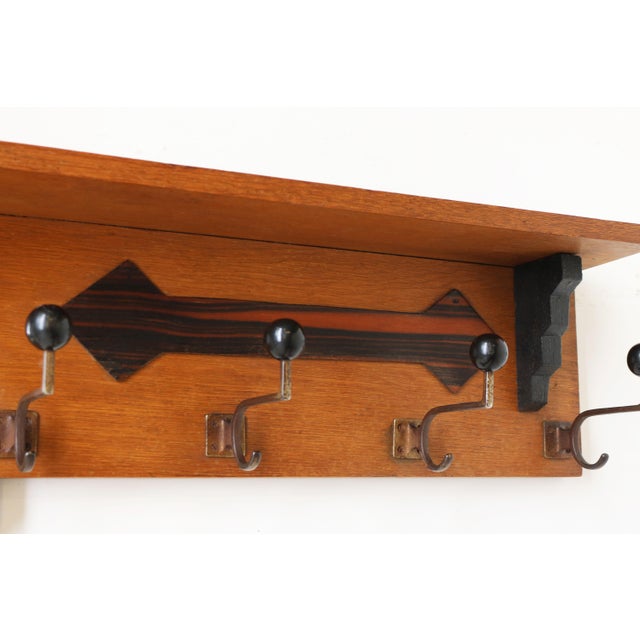 1930s Dutch Art Deco Coat Rack with Beveled Mirror in Oak, 1930 For Sale - Image 5 of 10
