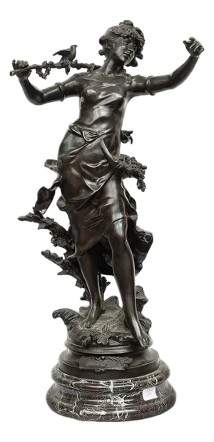 Louis Moreau, Nimphe de Bois, 19th Century, Patinated Bronze on Red Levanto Marble Base