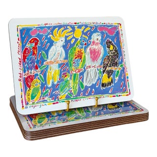 1980s Ken Done Australian Parrot Placemats, Set of 6 in Original Box For Sale
