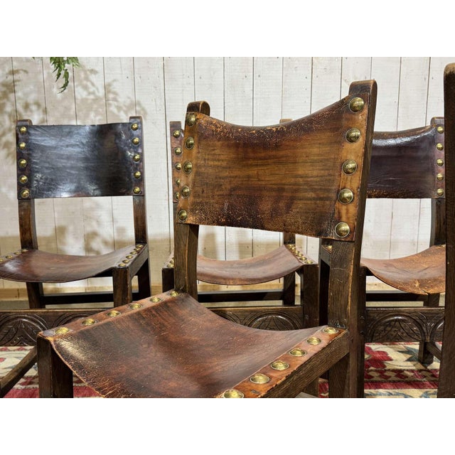 Antique English Chairs in Oak and Leather, 1800s, Set of 6 For Sale - Image 18 of 18