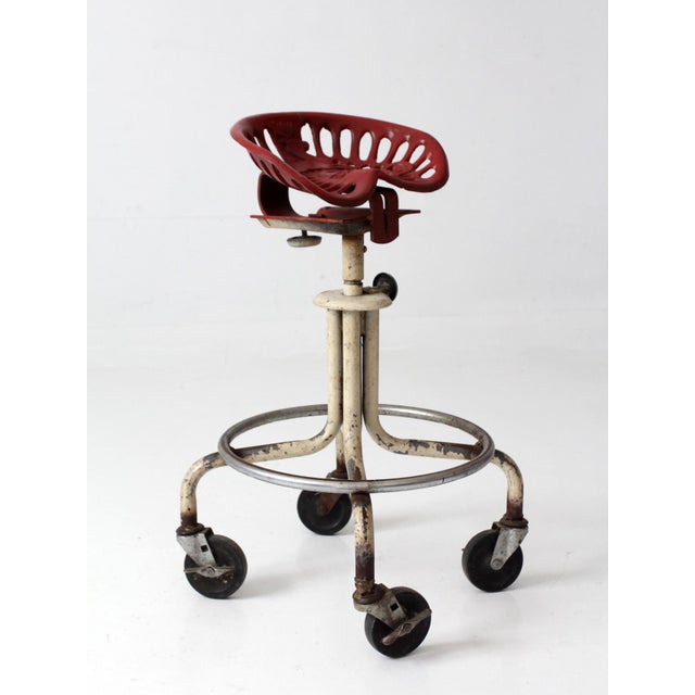 Vintage Industrial Rolling Stool With Cast Iron Tractor Seat For Sale - Image 11 of 18