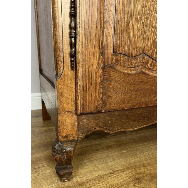 Vintage French Louis XVI Style Carved Oak 3-Door Wardrobe For Sale - Image 11 of 16