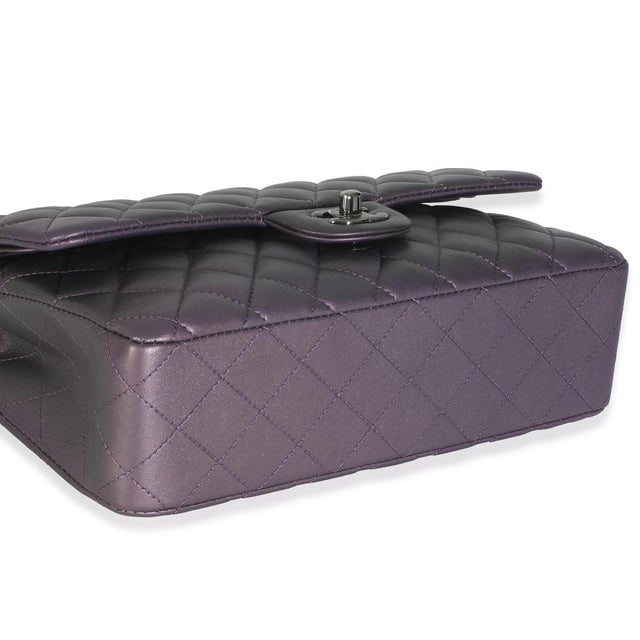 Purple Quilted Iridescent Lambskin Medium Classic Double Flap Bag For Sale In New York - Image 6 of 9