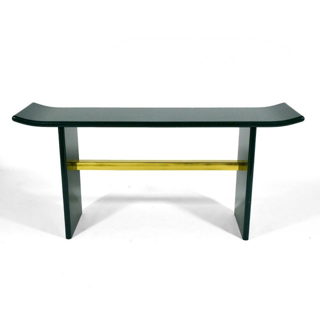 Metal Faux Malachite and Brass Console Table For Sale - Image 7 of 9