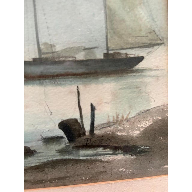 Impressionist Early 20th Century Seascape: Sailboat and Dock Signed by Dero For Sale - Image 3 of 3