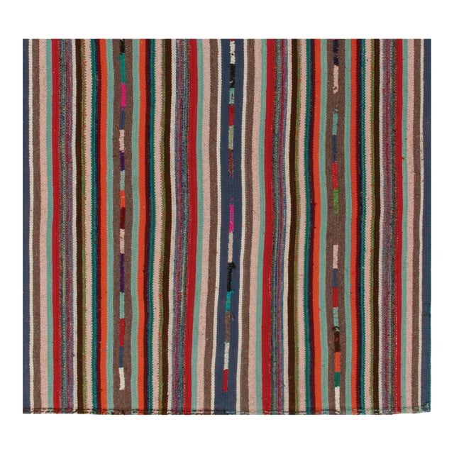 1950s Vintage Chaput Kilim Rug in Polychromatic Stripe Patterns, Multicolor-5'3''x4'10'' For Sale