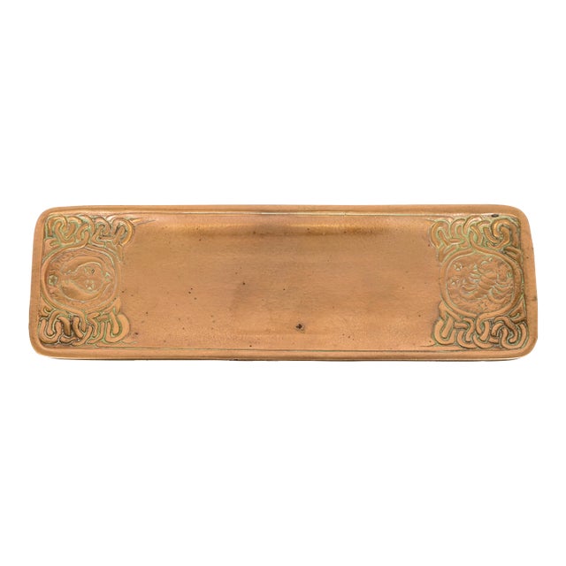 Tiffany Studios New York Zodiac Bronze Doré Pen Tray For Sale