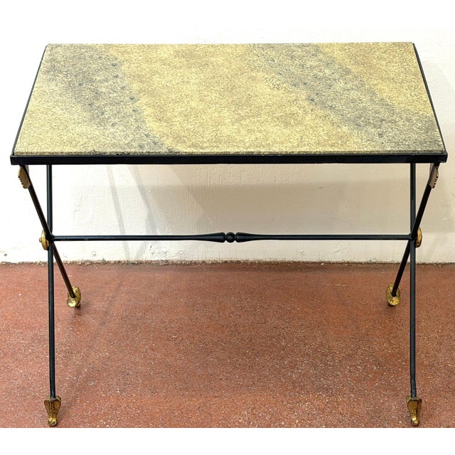 Neoclassical Maison Jansen Style Gilt-Iron Arrow Motif Side Table, France, 1970s For Sale - Image 3 of 18