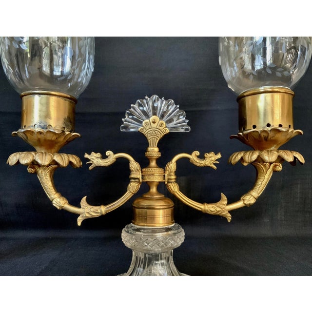 Traditional Pair of Restauration Bronze Ormolu & Cut Glass Candelabra c.1825-1840 Paris France For Sale - Image 3 of 12