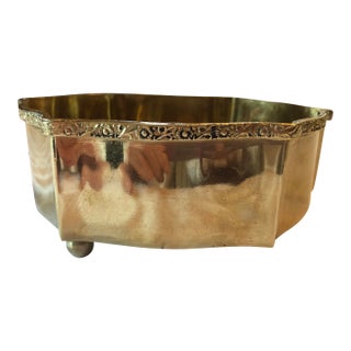 Vintage Brass Footed Hexagon Tray For Sale