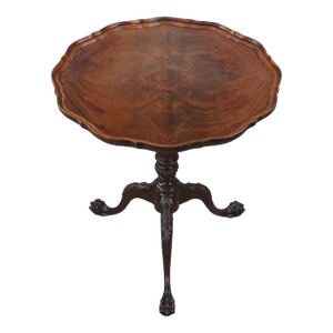 Late 19th Century Antique Chippendale Flame Mahogany Pie Crust Ball & Claw Pedestal Tea Table