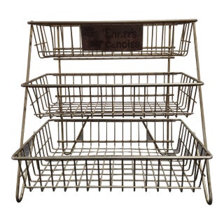 Vintage Ehrler’s Candies 3-Tier Wire Display Rack With Original Tag – Industrial Farmhouse Storage For Sale