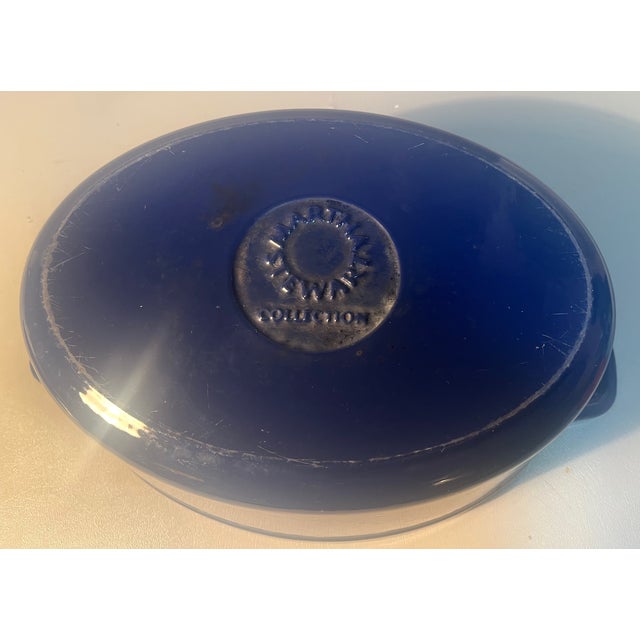 Metal 7 Quart Dutch Oven Martha Stewart Lapis Blue Enamel Oval With Two Handles For Sale - Image 7 of 8