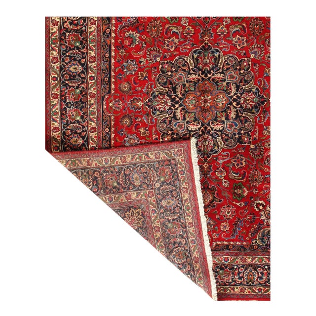 Traditional Red Semi Vintage Persian Hand Knotted Mashad 9'8'' X 12'6'' For Sale - Image 3 of 4