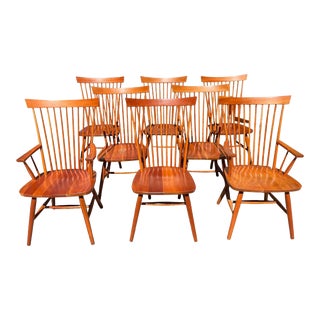 Mid 20th Century Solid Cherry Windsor Dining Chairs in the Style of Pompasoonuc Mills Mason- Set of 8 For Sale