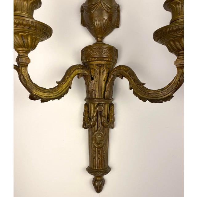 Pair of French 18th Century Louis XVI Style Bronze Sconces With Opaline Fixtures For Sale In Miami - Image 6 of 12
