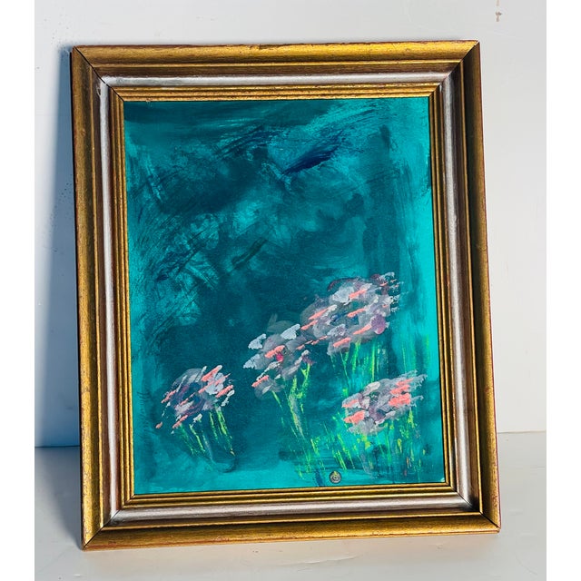 Abstract Floral Original Painting by Elia in antique gold frame.