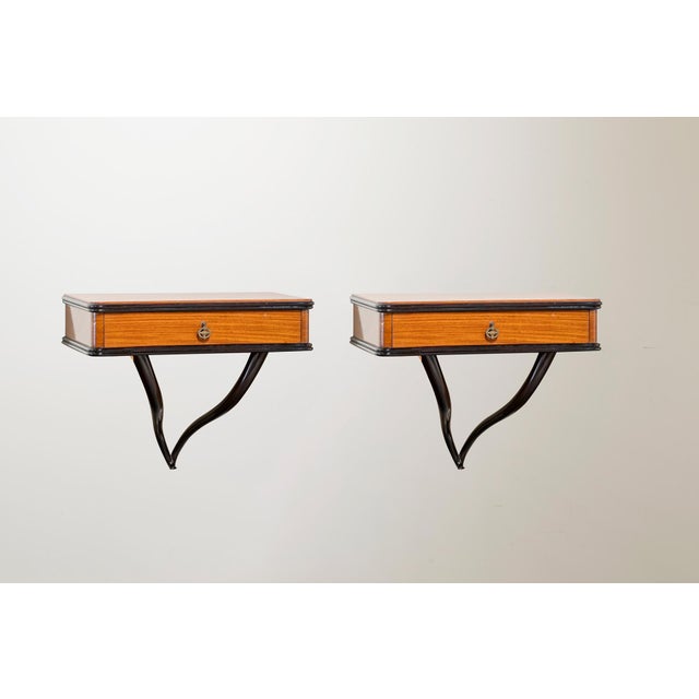 Wood Small Vintage Italian Bedside Tables, 1950s, Set of 2 For Sale - Image 7 of 7