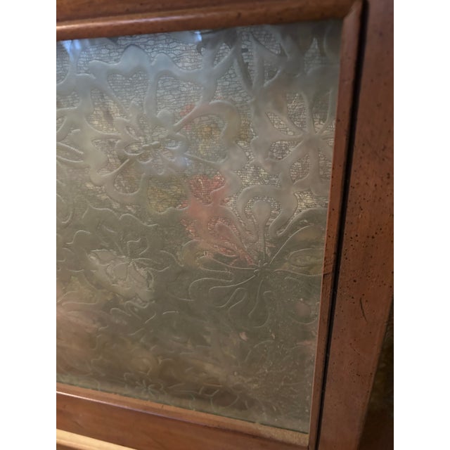 Wood Wood Headboard With Etched Glass Designs, Includes Two Side Mirrors With Glass Etch Design For Sale - Image 7 of 8