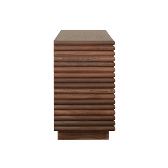 Worlds Away Matthew Izzo Home Mateo Walnut Reed Three Drawer Side Table With Brass Drawer Pulls For Sale - Image 4 of 5