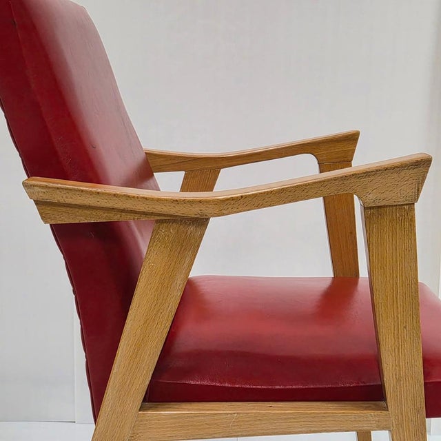 1950s Vintage Armchair with Compass Legs in Beech and Vinyl, 1950s For Sale - Image 5 of 15
