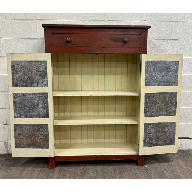 Antique Rustic Early American Punched Tin Pie Safe Jelly Cupboard Pantry For Sale - Image 10 of 13