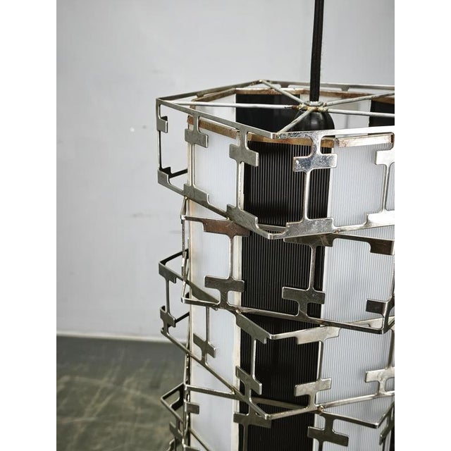 Metal Mid-Century Czech Geometric Chrome Pendant Light, 1960s For Sale - Image 7 of 12