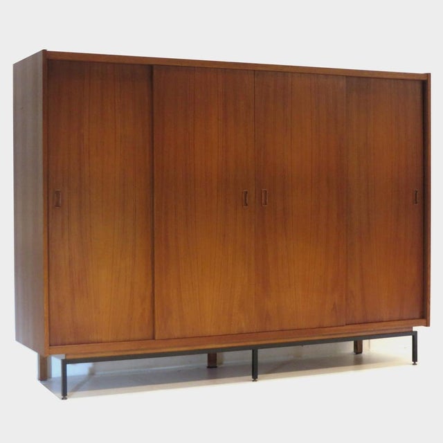 Brown Large Vintage Teak Wardrobe with Sliding Doors, 1960s For Sale - Image 8 of 9