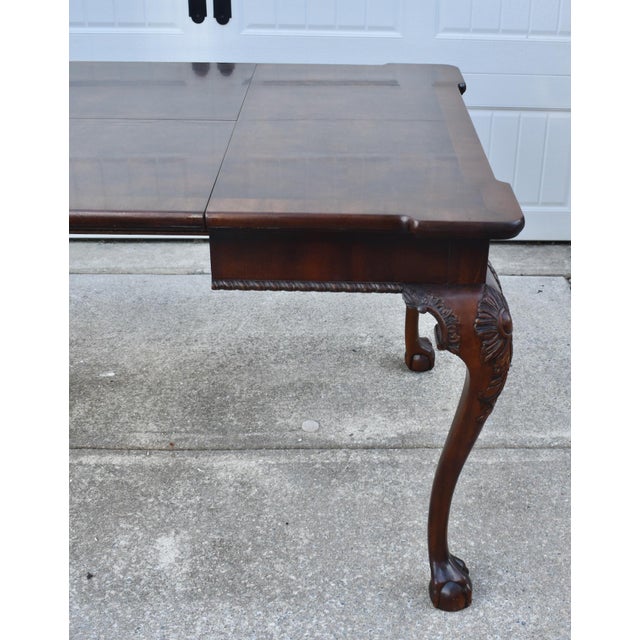 1970s Henredon Mahogany Burl Wood Table Chippendale Butterfly Leaf Ball Claw Feet For Sale - Image 5 of 17
