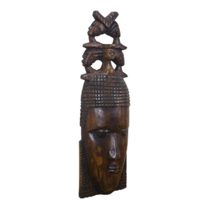 Vintage African Tribal Carved Matriarch Family Face Head Mask 26"