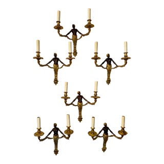 Set of 6 19th C. French Empire Bronze Sconces For Sale