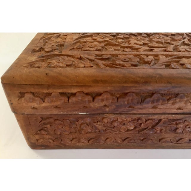 Early 20th Century Anglo Raj Hand-Carved Wooden Decorative Jewelry Box For Sale - Image 11 of 13