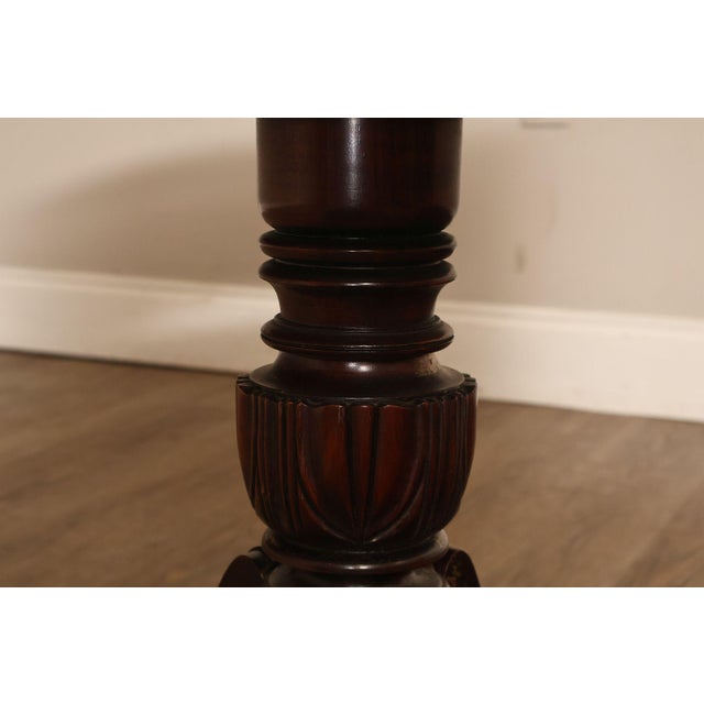 1940's Vintage Pair of Regency Style Mahogany Green Leather Top Pedestal Side Tables For Sale - Image 13 of 18