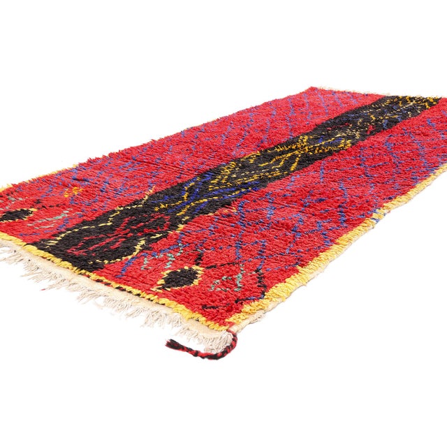21979 Vintage Boujad Moroccan Rug, 03'07 x 07'09. The Ancestral Axis: A Vintage Moroccan Boujad Masterpiece of Sacred...