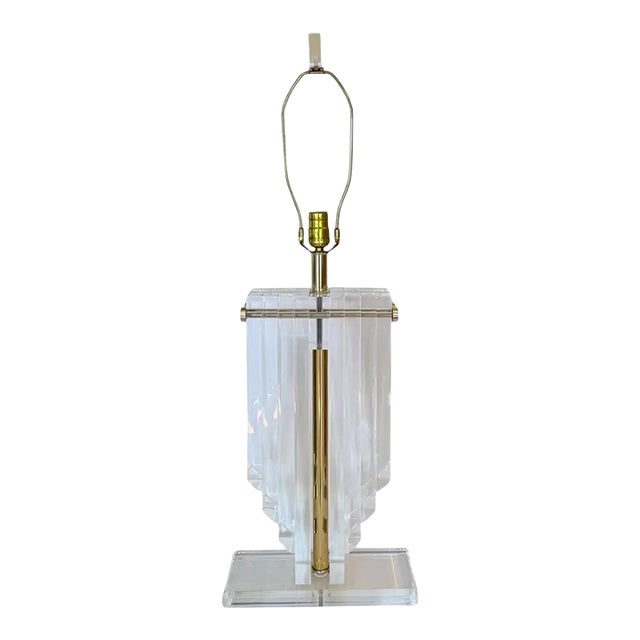 Mid Century Modern Sculptural Lucite Skyscraper Table Lamp, 1970's For Sale