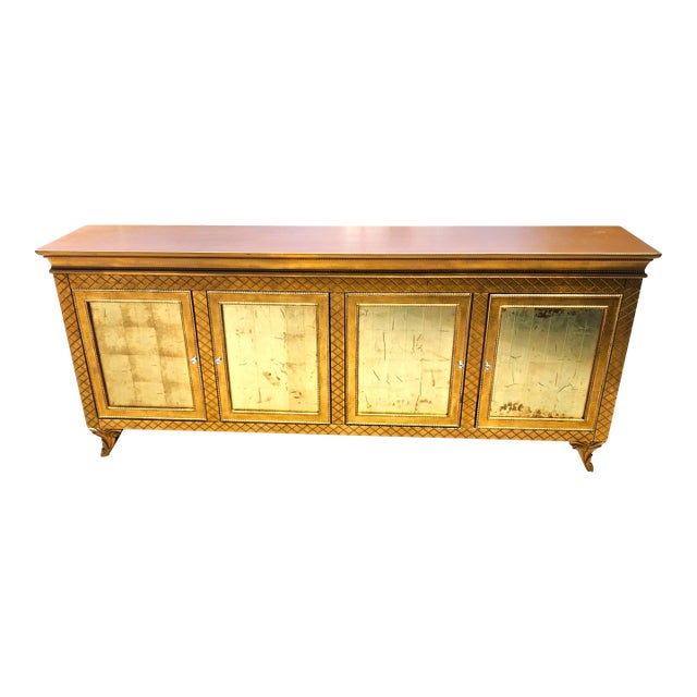 Gilt Gold Leaf Buffet Sideboard Bar Credenza Cabinet Custom Made 95" For Sale