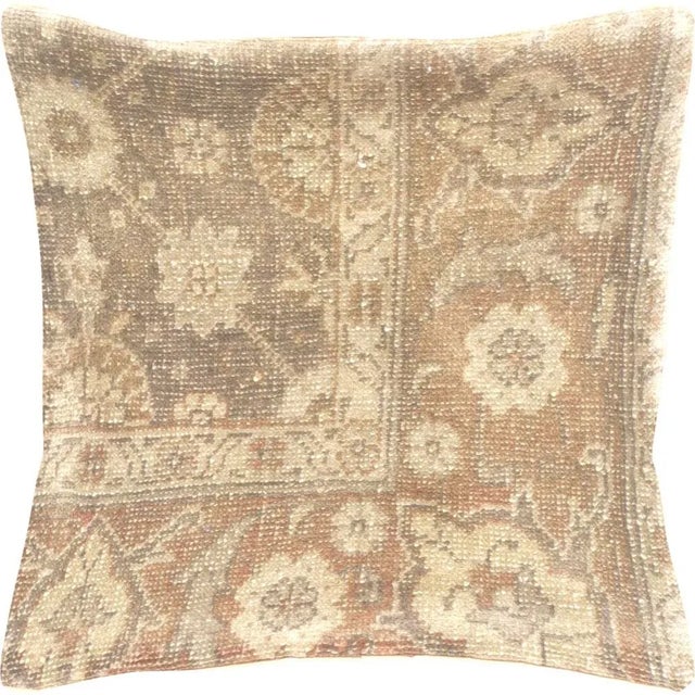 1960s Turkish Oushak Pillow. Hand sewn with fragments of Turkish hand made Oushak wool carpets. Fiber fill. 522233