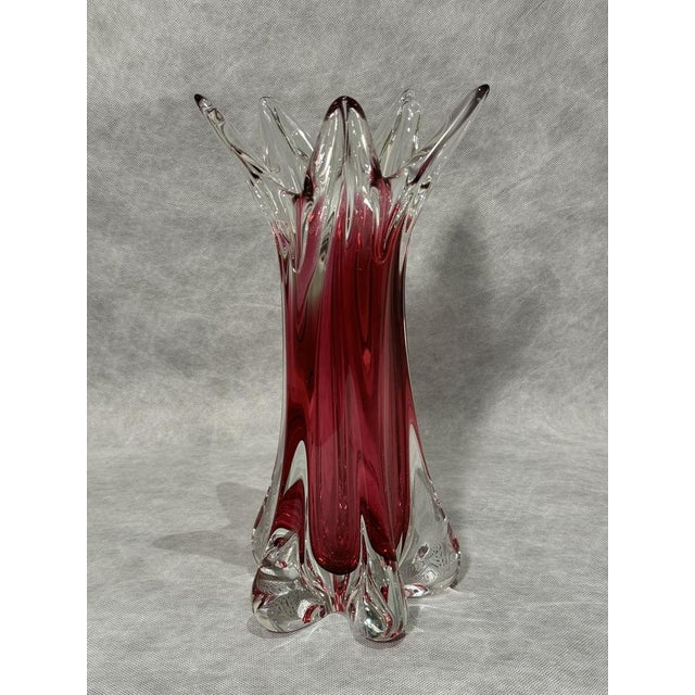 Glass Large Sculptural Pink Art Glass Vase in the style of Chribska, 1970s For Sale - Image 7 of 7