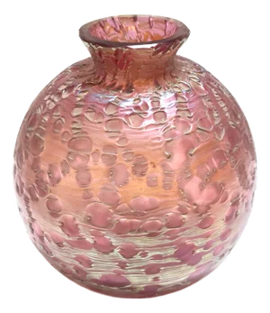 Vintage Pink Iridescent Etched Blown Glass Diaspora Vase attributed to Loetz, 1920s