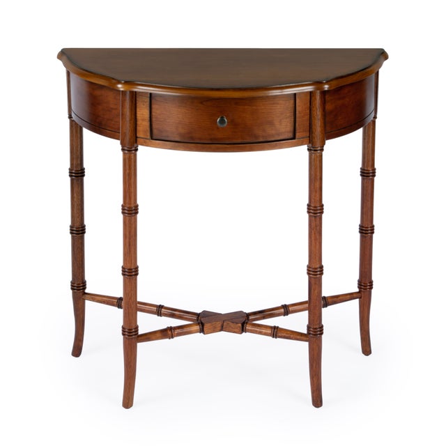 Skilling 31 in. W Specialty Demilune Shape Wood 1 Drawer Console Table, Olive Ash For Sale - Image 9 of 9
