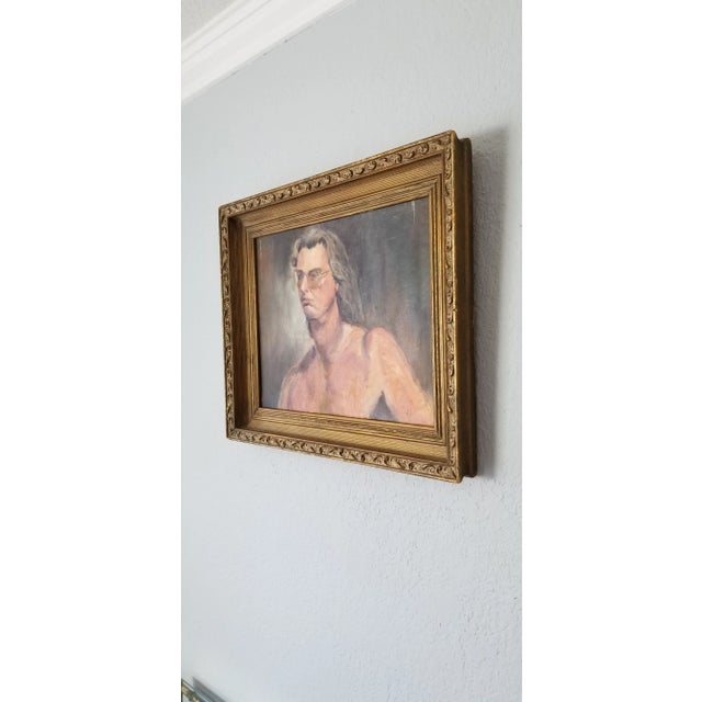 1970s Vintage Artist Study Nude Male Portrait Oil Painting For Sale - Image 4 of 11
