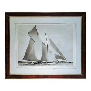 Mahogany Framed Black and White Sail Boat Photography