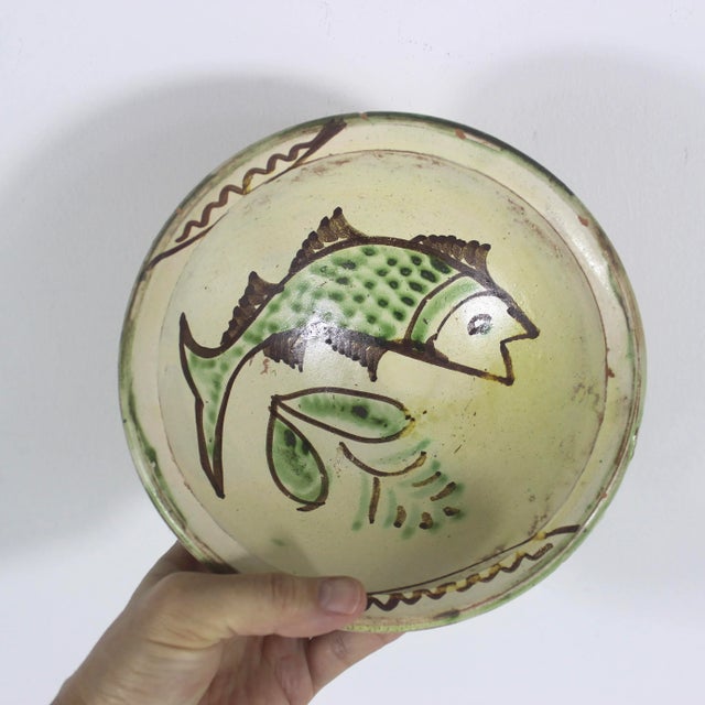 Early 20th Century Vintage Clay Pottery Fish Bowl in the Style of Byzantine Half Glazed Ceramics For Sale - Image 5 of 9