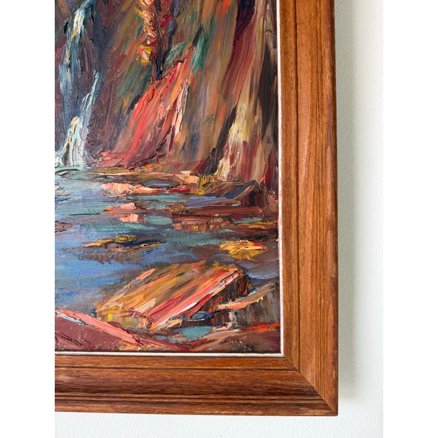 Wood 1970’s Vintage Impressionist Autumn River Landscape Oil on Canvas Painting, Framed For Sale - Image 7 of 12